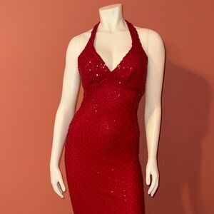 Stunning Beaded Red Halter Dress